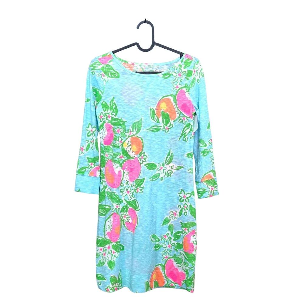 Lilly Pulitzer Marlowe Pink Lemonaide Boatneck Cotton T-Shirt Dress xxs